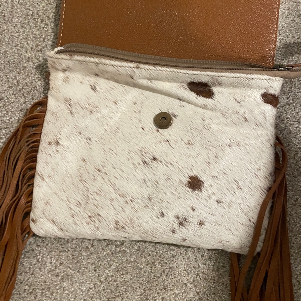 Myra Bag Brown Tooled Leather Crossbody with Fringe - Picture 4 of 8